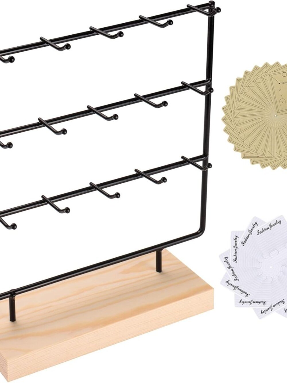 Earring Display Stands for Selling, 3 Tier 15 Hooks Wood Jewelry Organizer Rack